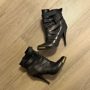 Joie Women's Black Strappy High-Heel Ankle Boots leather